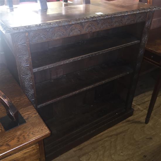 Carved oak open bookcase